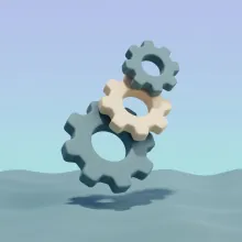 Three interlocking matte clay cogs representing orchestrated AI agent workflows