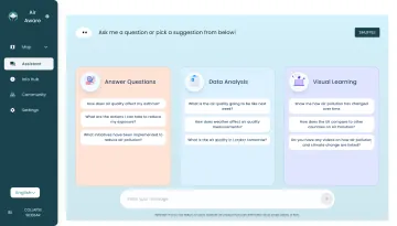 The Air Aware assistant, with suggested questions about air quality