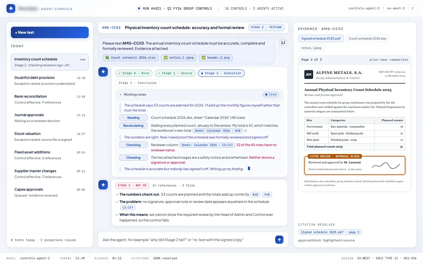 The source document in the Kaption console with the cited approval block boxed on it