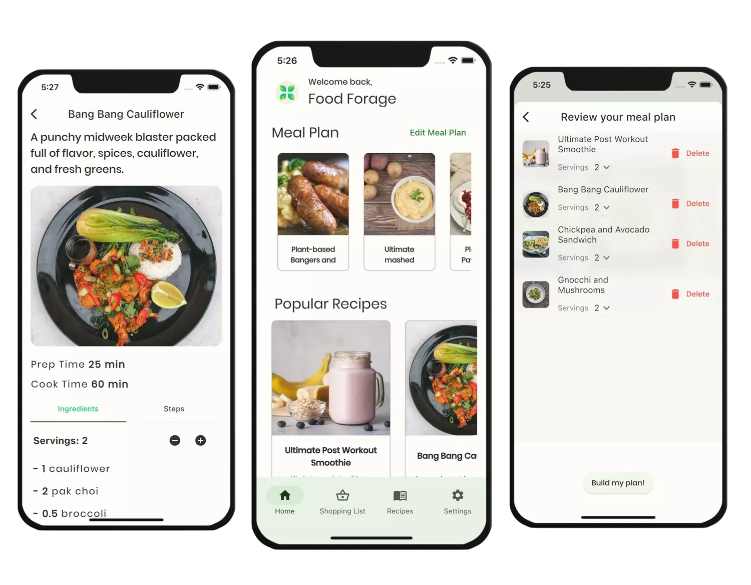 Food Forage sustainable meal planning app interface