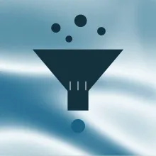 A funnel with four dots above its mouth and one fallen through below