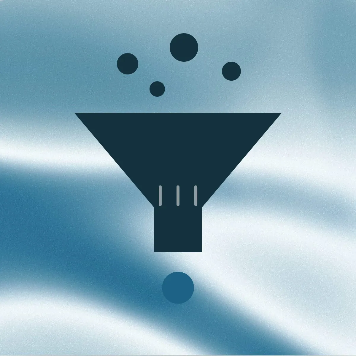 A funnel with four dots above its mouth and one fallen through below