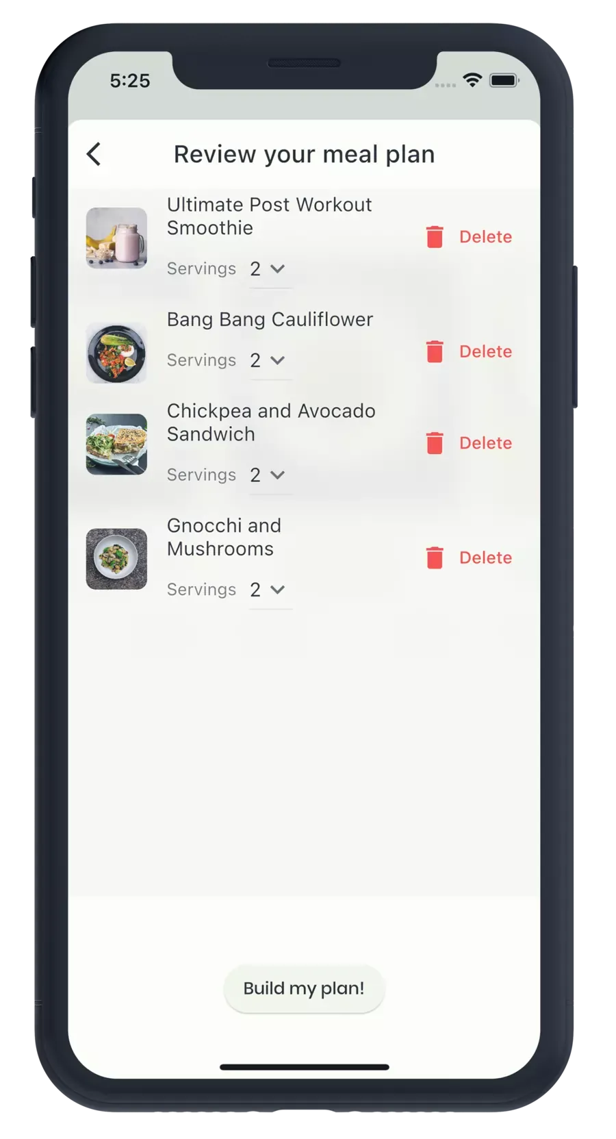 Meal planning interface