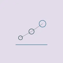 Three circles climbing in size above a single base rule