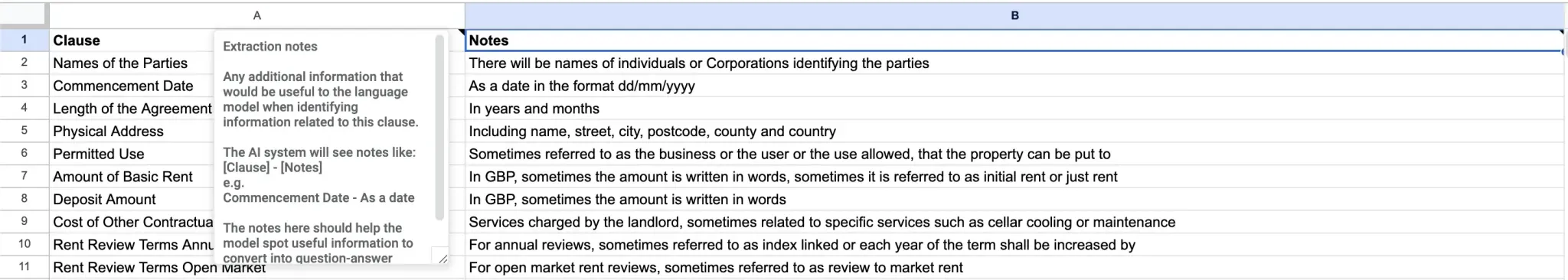 Google Sheets interface