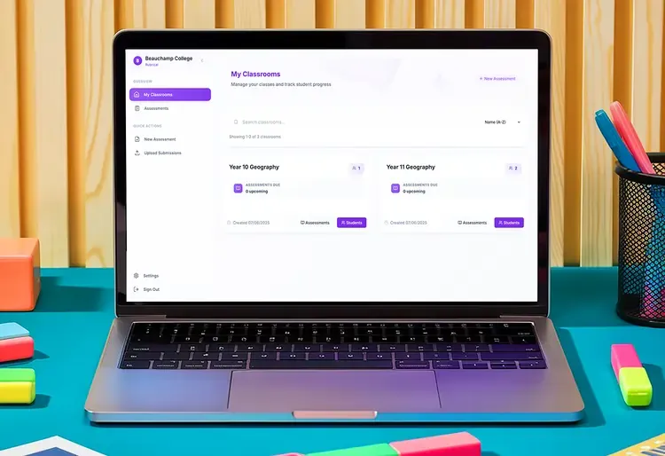 Rubrical: AI Geography Assessment Tool mockup