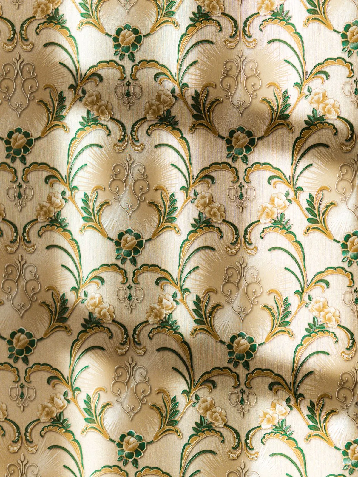 Floral patterned wallpaper with soft shadows across it