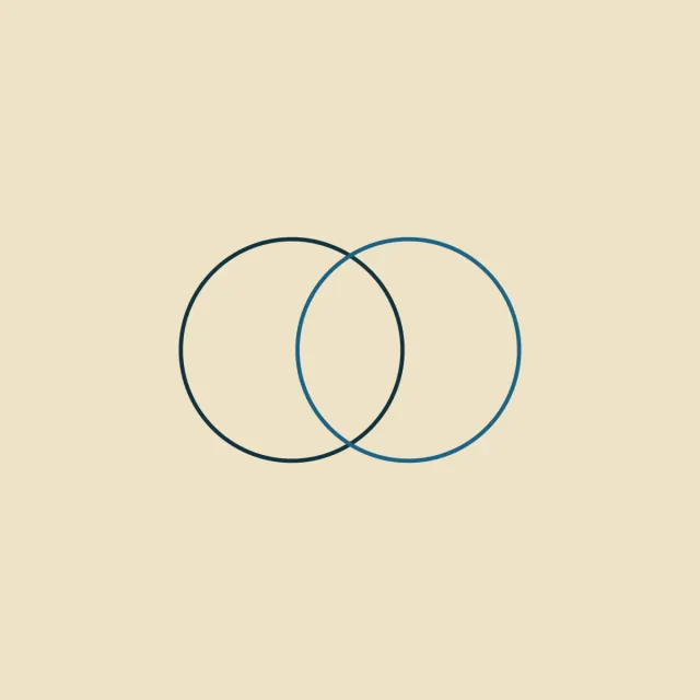 Two circles overlapping through a shared middle