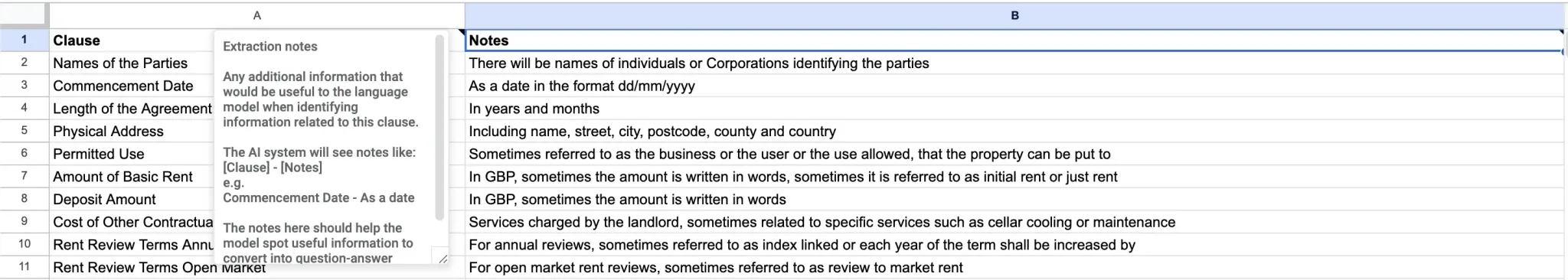 Google Sheets interface